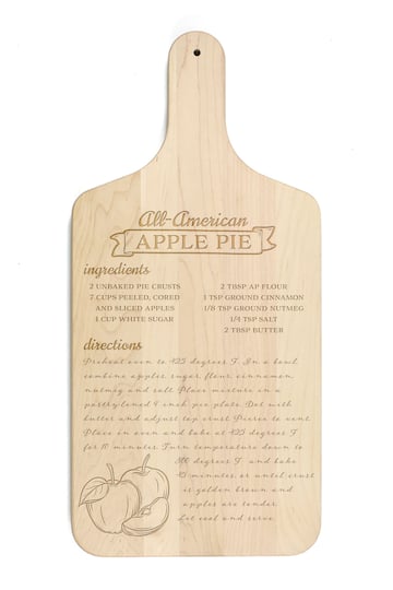 17" Family Apple Pie Recipe Maple Paddle Cutting Board